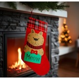 Șosetă decorativă pentru animale &ndash; model pisică &ndash; roșu/negru &ndash; 42 x 24 cm