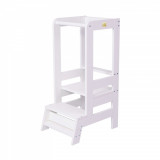 Inaltator Learning Tower Ajustabil, Ajutor de bucatarie MeowBaby , lemn Alb