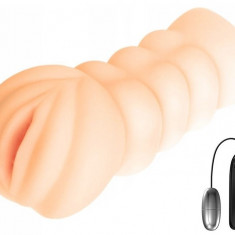 Masturbator Realist cu Glont Vibrator, Multispeed, TPR, Natural, 15.5 cm