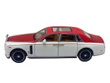 Macheta metal Rolls Royce Phantom limuzina alb rosu replica deschide usi, capota si portbagaj scara 1/24