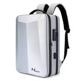 Rucsac MBrands 8009, port USB, buzunar laptop 15.6, impermeabil, hard shell, lacat TSA Alb