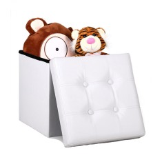 Taburet cu spatiu depozitare 40 L, Pliabil, Alb, 38 x 38 x 38 cm