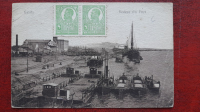 Galatz-1920-Vedere din port,vapor ,remorcher,barje,debarcader-C.P.circ.-RARA foto