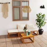 vidaXL Set mobilier grădină cu perne, 4 piese, crem, lemn masiv acacia 3057658