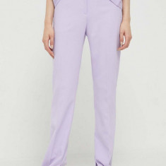 HUGO pantaloni femei, culoarea violet, drept, high waist