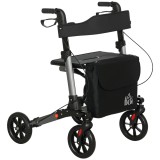 HOMCOM Cadru de Mers Pliabil cu 4 Roți, Scaun, Spătar și &Icirc;nălțime Reglabilă, din Aluminiu, 63x67x80-93 cm, Negru | Aosom Romania