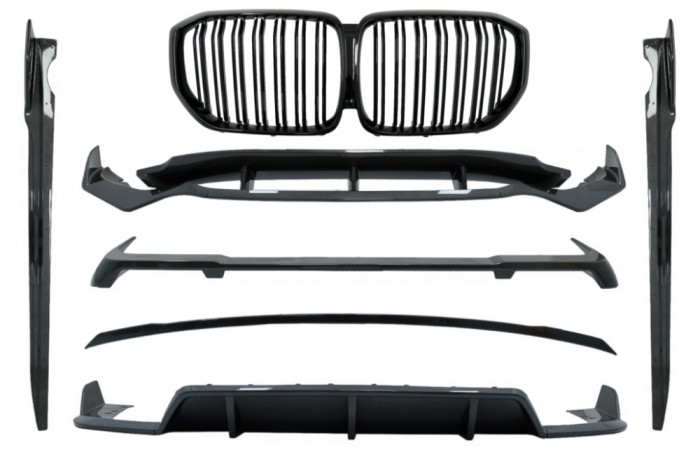 Pachet Exterior Aero Carbon cu Grila Centrala Negru Lucios BMW X5 G05 (2018-2022) M-Tech Black Knight Design Performance AutoTuning