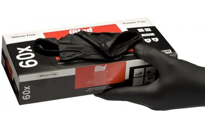 Manusi de protectie de nitril de unica folosinta COLAD 536000 marime M, 285 mm lungime, 0,15 grosime, 60 buc la cutie, negru