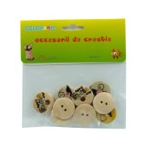 Accesorii creatie , nasturi din lemn 25 mm, natur cu modele mustata ochelari, set 10 bucati