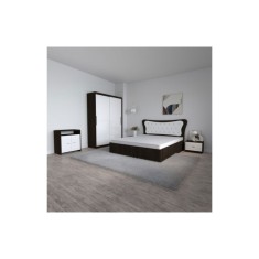 Dormitor Dante, 5 Piese, Pat Dante 160 X 200, 2Noptiere, Dulap fara oglinda, Comoda Mirela, Culoare Wenge/Alb