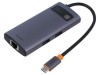Hub USB RJ45 soclu,USB A soclu x3,USB C soclu neagră 0,17m - Hub USB RJ45 cu 3 porturi USB A și un port USB C, cablu de 0,17m