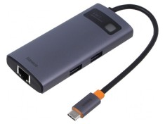 Hub USB RJ45 soclu,USB A soclu x3,USB C soclu neagră 0,17m - Hub USB RJ45 cu 3 porturi USB A și un port USB C, cablu de 0,17m