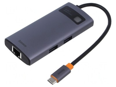 Hub USB RJ45 soclu,USB A soclu x3,USB C soclu neagră 0,17m - Hub USB RJ45 cu 3 porturi USB A și un port USB C, cablu de 0,17m foto