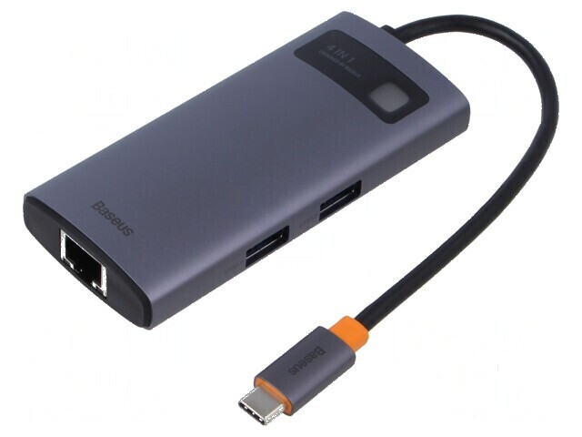 Hub USB RJ45 soclu,USB A soclu x3,USB C soclu neagră 0,17m - Hub USB RJ45 cu 3 porturi USB A și un port USB C, cablu de 0,17m