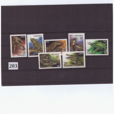 ST-203=TANZANIA 1993- ANIMALE=Tesctoasa,sarpe,crocodil,--Serie de 7 timbre ,MNH