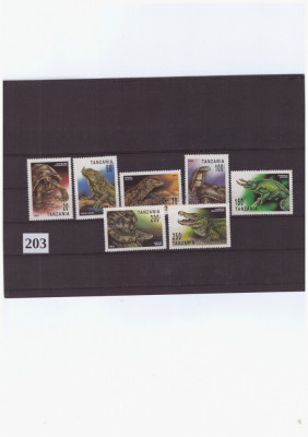 ST-203=TANZANIA 1993- ANIMALE=Tesctoasa,sarpe,crocodil,--Serie de 7 timbre ,MNH foto