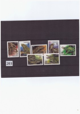 ST-203=TANZANIA 1993- ANIMALE=Tesctoasa,sarpe,crocodil,--Serie de 7 timbre ,MNH foto