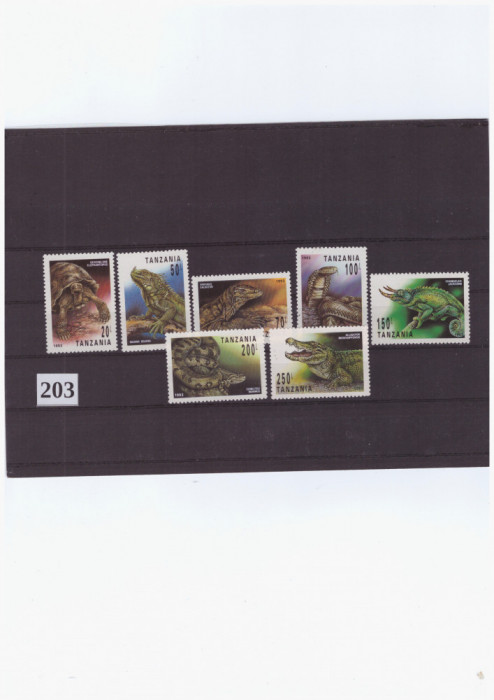 ST-203=TANZANIA 1993- ANIMALE=Tesctoasa,sarpe,crocodil,--Serie de 7 timbre ,MNH