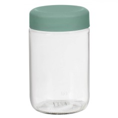 Borcan Depozitare Sticlă, Capacitate 660ml, Capac Verde Mentă, Transparent