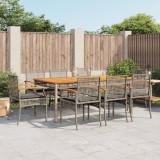 Set Mobilier Gradina vidaXL 9 Piese, Poliratan Gri, Masa Acacia 180cm, Perne Inclus
