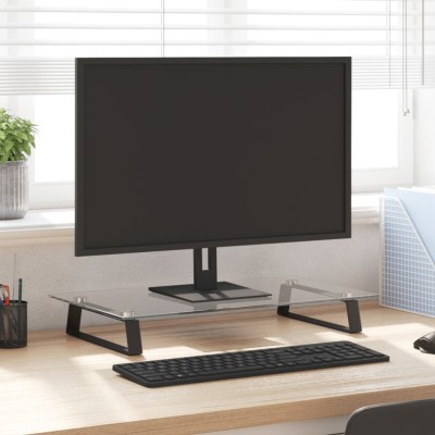 vidaXL Suport de monitor, negru, 60x35x8 cm, sticlă securizată/ metal foto