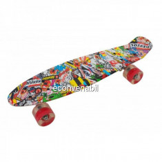 Penny Board cu Roti Silicon 55x15cm SB2406 JU Skull Red Wheel foto