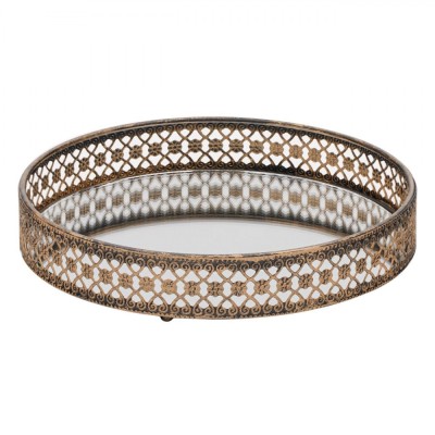 Suport pentru Lumanari, Fara Brand, Baza Oglinda, Margine Bronz, Diametru 30cm, Inaltime 4cm foto