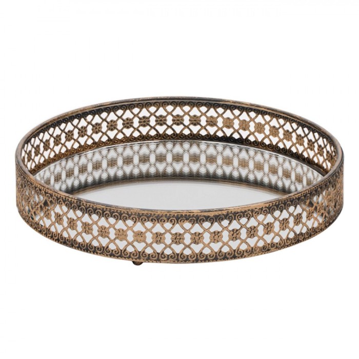 Suport pentru Lumanari, Fara Brand, Baza Oglinda, Margine Bronz, Diametru 30cm, Inaltime 4cm