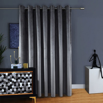 Set draperii din catifea cu inele negre, Madison, 200x245 cm, densitate 700 g/ml, Shadow, 2 buc foto