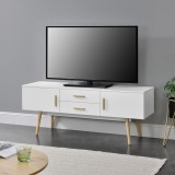 Comoda TV AlavusW cu 2 usi si 2 sertare alb [en.casa] HausGarden Leisure