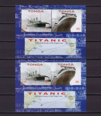 ✅(C38) Tonga 2012 &quot; Titanic-100 ani &quot; ,2xcolite pereche dant/ned, cota Michel 12 &euro; ,MNH