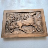 Tablou sculptat in lemn,basorelief cal in galop -38/26/3 cm