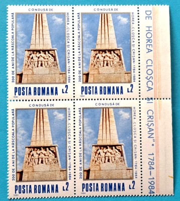 TIMBRE ROMANIA LP1112/1984 200ani Rșscoala Horia Cloșca și Crișan -Bloc de 4 MNH foto