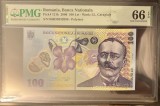 Bancnota 100 lei 2005(2006) gradata PMG 66 GEM UNC EPQ second TopPop(5 acelasi grad si doar 4 in grad mai mare)