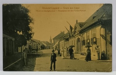 LIPOVA , STRADA PRICIPALA CU PRIMARIA , CARTE POSTALA , 1908 foto