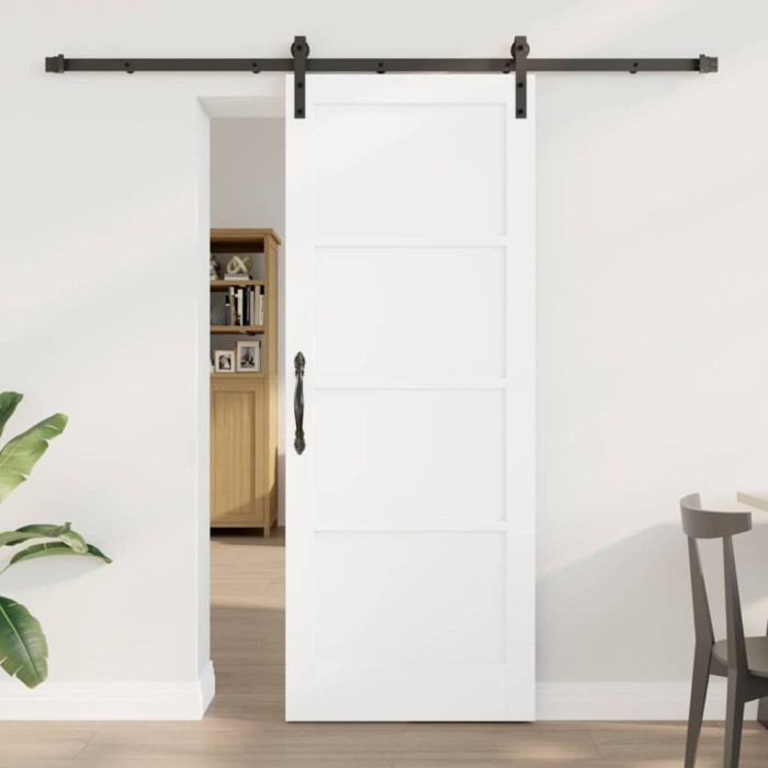 Ușa glisantă Alb și negru 78 x 202 cm Lemn de pin solid și oțel