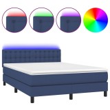 Cumpara ieftin Pat cu arcuri, saltea si LED, albastru, 140x200 cm, textil