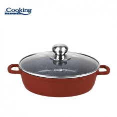 Cratita din aluminiu Heinner Calabria, 2.6 l, 24 x 6.5 cm, capac, interior marmorat
