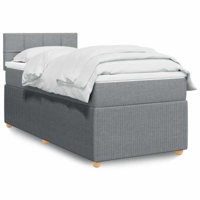 vidaXL Pat box spring cu saltea, gri deschis, 90x200 cm, textil 3289639 foto