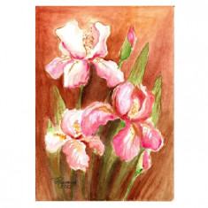 E36. Tablou - Irisi roz, 2022, acuarela, coala A4 neinramata, 21 x 29 cm