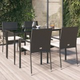 VidaXL Set mobilier de grădină cu perne, 5 piese, negru, poliratan