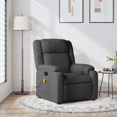 vidaXL Fotoliu de masaj rabatabil, gri &amp;icirc;nchis, material textil foto