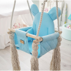 Leagan pentru copii si bebelusi, Catifea Velvet, perna detasabila ursulet Teddy Baby blue