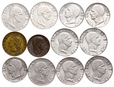 ITALIA-LOT 12 PIESE - 5 &amp;amp; 20 &amp;amp; 50 CENTESIMI VITTORIO EMANUELE III &amp;amp; 20 LIRE 1959 foto