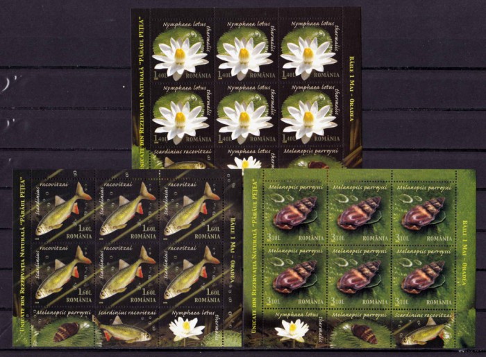 ✅ RO 2008 LP 1822 a ,&quot;Rezervatia Naturala Petea &quot;, mcoli de 6 + 3 tabs , MNH
