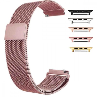 Curea metalica compatibila Apple Watch 10, 46mm, Milanese Loop, Roz foto