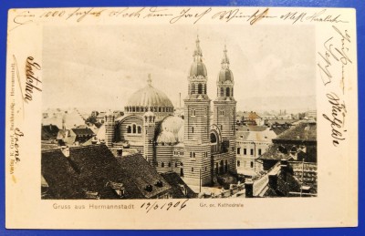 Gruss aus Hermannstadt - Catedrala Sibiu - 1906 - clasica, circulata, timbru foto