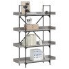 Biblioteca Gossi 4 Niveluri Gri Sonoma, 100x33x145.5cm, Lemn Prelucrat si Metal, Rafturi Laterale, Design Industrial