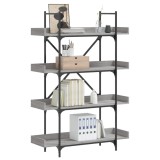 Biblioteca Gossi 4 Niveluri Gri Sonoma, 100x33x145.5cm, Lemn Prelucrat si Metal, Rafturi Laterale, Design Industrial