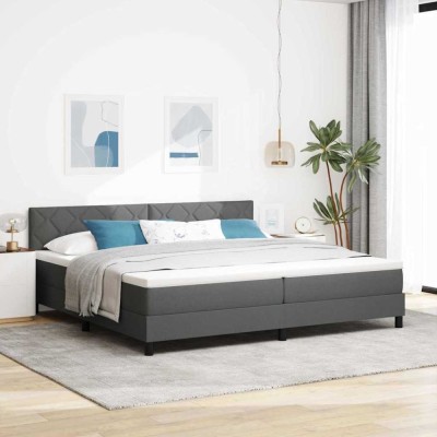 vidaXL Pat boxspring cu saltea Gri &amp;icirc;nchis 200 x 200 cm țesătură foto